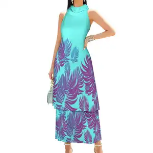 Dropshipping High Quality Stretch Milk Silk Dress Women Plus Size Dress Skirts Set Polynesian Custom Hawaiian Puletasi Dresses