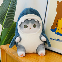 Jouets en peluche amusants et créatifs en forme de requin et de chat, anti-stress, bleus, pour cadeaux, vente en gros