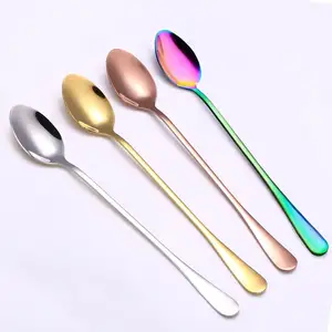 Long Handle Spoons 19cm Stainless Steel Coffee Ice Cream Spoons Stirring Dessert Spoon