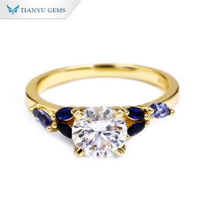 Tianyu gemme Private Custom 6.8mm cuori rotondi e frecce taglio Moissanite 10k 14k 18k anello in oro giallo per le donne del partito - Product Image 3