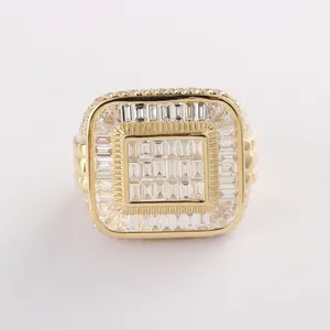 2023 Bestsellers Custom 9K 10K 14K 18K Goud Vierkant Ronde Smaragd Geslepen Natuurlijke Diamanten Ring Heren Zegelring