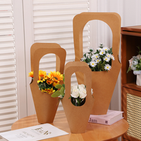 Sac d'emballage pour fleurs en papier kraft brun avec logo personnalisé en gros, sac de transport pour bouquet de fleurs, sac cadeau pour mariage