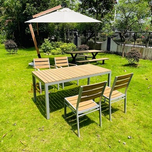 Muebles de patio exterior, juego de comedor de jardín para 4 Hotel, patio, restaurante, sillas de madera al aire libre y juego de mesa de banco - Product Image 3
