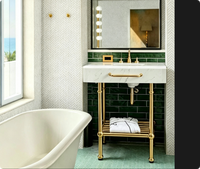 Meubles de salle de bain avec structure métallique, meuble-lavabo en métal, base de meuble-lavabo personnalisée en laiton doré vintage