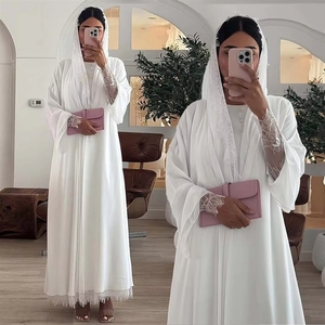 Fábrica de Abayas OEM/ODM, Vestido Musulmán Islámico de Lujo para Mujer, Estilo Kimono con Encaje, Conjunto Abierto de Verano, Dubái - Product Image 1