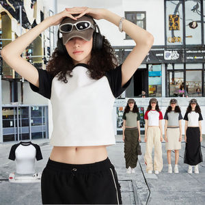 Top Corto de Verano Y2K, Estilo Urbano, Tejido de Punto, Estampado de Letras, Corte Ajustado, Cuello Redondo, Manga Corta, Patchwork, Transpirable, Bonito, para Mujer - Product Image 2