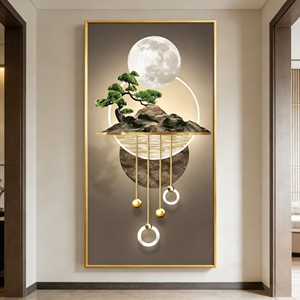Peinture en porcelaine cristalline 3D avec impression lumineuse, motifs pin et montagne - Cadre en alliage d'aluminium doré, art mural <span class=keywords><strong>moderne</strong></span> pour la maison et le bureau - Product Image 4