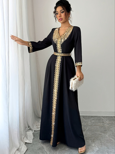 Vestido de encaje con flecos y cuello en V de manga larga para mujer, estilo corte elegante, 2026 - Product Image 5