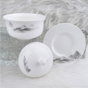 Casserole individuelle en porcelaine fine de qualité hôtelière, motif floral élégant avec bordure dorée, bol à vapeur couvercle intégré - Product Image 1