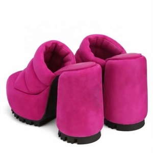 Custom Design Women Puffy Upper High Heels Suede Open Toe Thick Platform <b>Shoes</b> Buckle Strap Anti-Slippery Summer/Winter Dress - Product Image 4