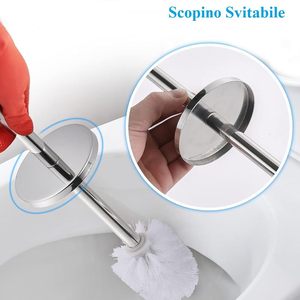 Porte-brosse de toilette avec brosse en acier inoxydable 10x39 cm couleur argent, poils remplaçables - Product Image 4