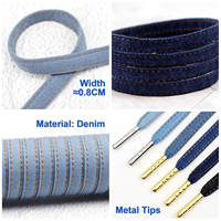 Lacets plats en denim WEGOODZF de haute qualité, emballés par paires, pour chaussures décontractées, baskets de sport et bottes, avec embouts métalliques