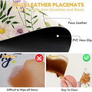 ชุดแผ่นรองจานหนังเทียมลายดอกไม้ป่าแผ่นรองโต๊ะในครัวซักได้กันลื่น4ชิ้นสำหรับใช้ในร่มกลางแจ้ง - Product Image 2