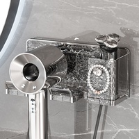 Support mural sans perçage en plastique PET transparent minimaliste pour sèche-cheveux, étagère de rangement multifonctionnelle pour salle de bain avec support téléphone