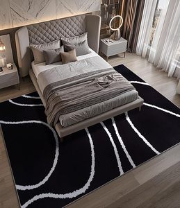 Modern Area <strong>Rugs</strong> Washable Black and White <strong>Rug</strong>, Thin <strong>Abstract</strong> Geometric Striped <strong>Rug</strong> for Living Room,Bedroom,Dining Room,Office - Product Image 2