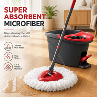 Sistem Pembersih Lantai Cedar Space EasyWring Standard Microfiber Spin Mop dan Ember, Merah Abu-abu