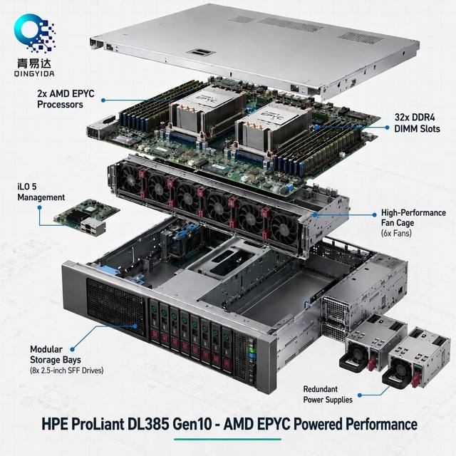 HPE ProLiant DL385 Gen10 2U Rack Server Dual AMD EPYC 9124 8x3.84TB NVMe OCP3.0 Network AI Computing & Database Server in Stock