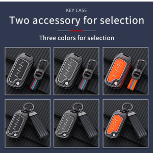 Fundas para llaves de coche, Funda de cuero de fibra de carbono para llaves con Mahindra Scorpio XUV 300 Marazzo XUV 700 XUV 400 EV Bolero Thar, llave de 3 botones - Product Image 6