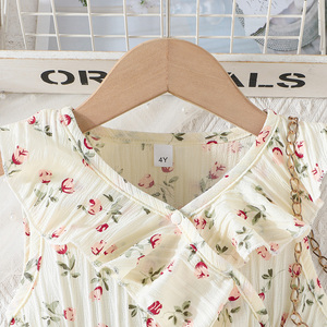Ropa para Niños de 4 a 8 Años, Vestido de Flores sin Mangas con Cuello de Volantes y Encaje, Estilo Moderno para Niñas Pequeñas, de Fábrica - Product Image 3