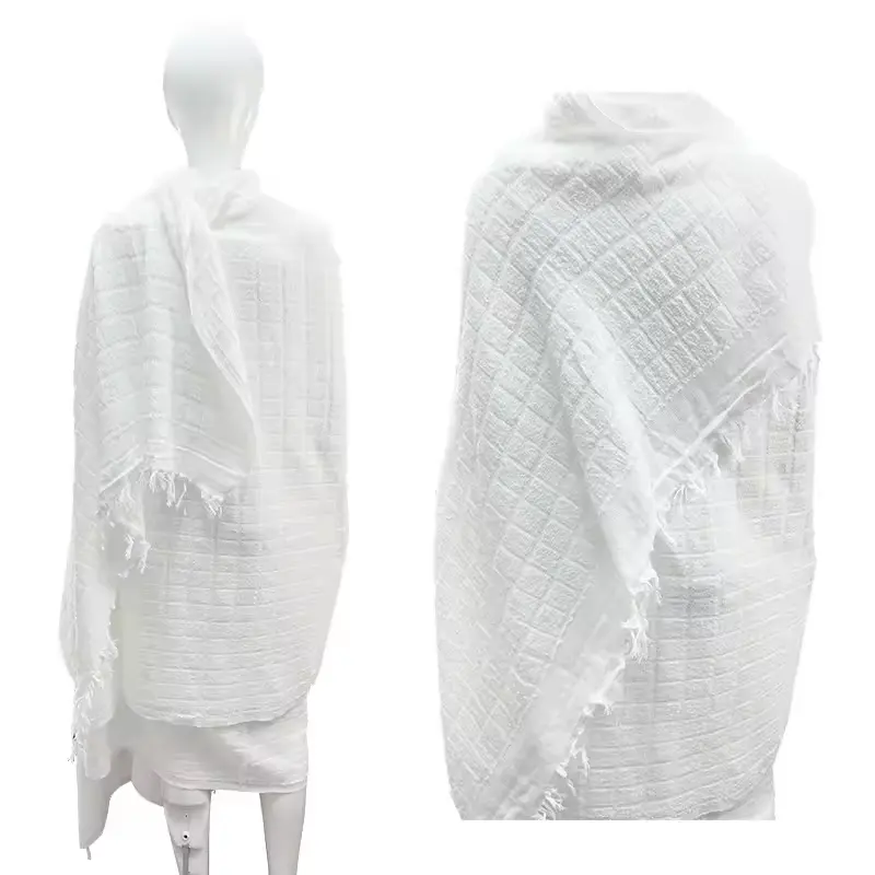 110 × 210 cm hochwertiges 100% Polyester Jacquard Muslim Haji Ihram Handtuch Fleck Pilgerarbeit Handtuch weiß Ihram Hajj und Umrah Handtuch