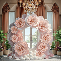 Installation murale géante de fleurs en papier de couleur chair, décoration de fond de fête de mariage