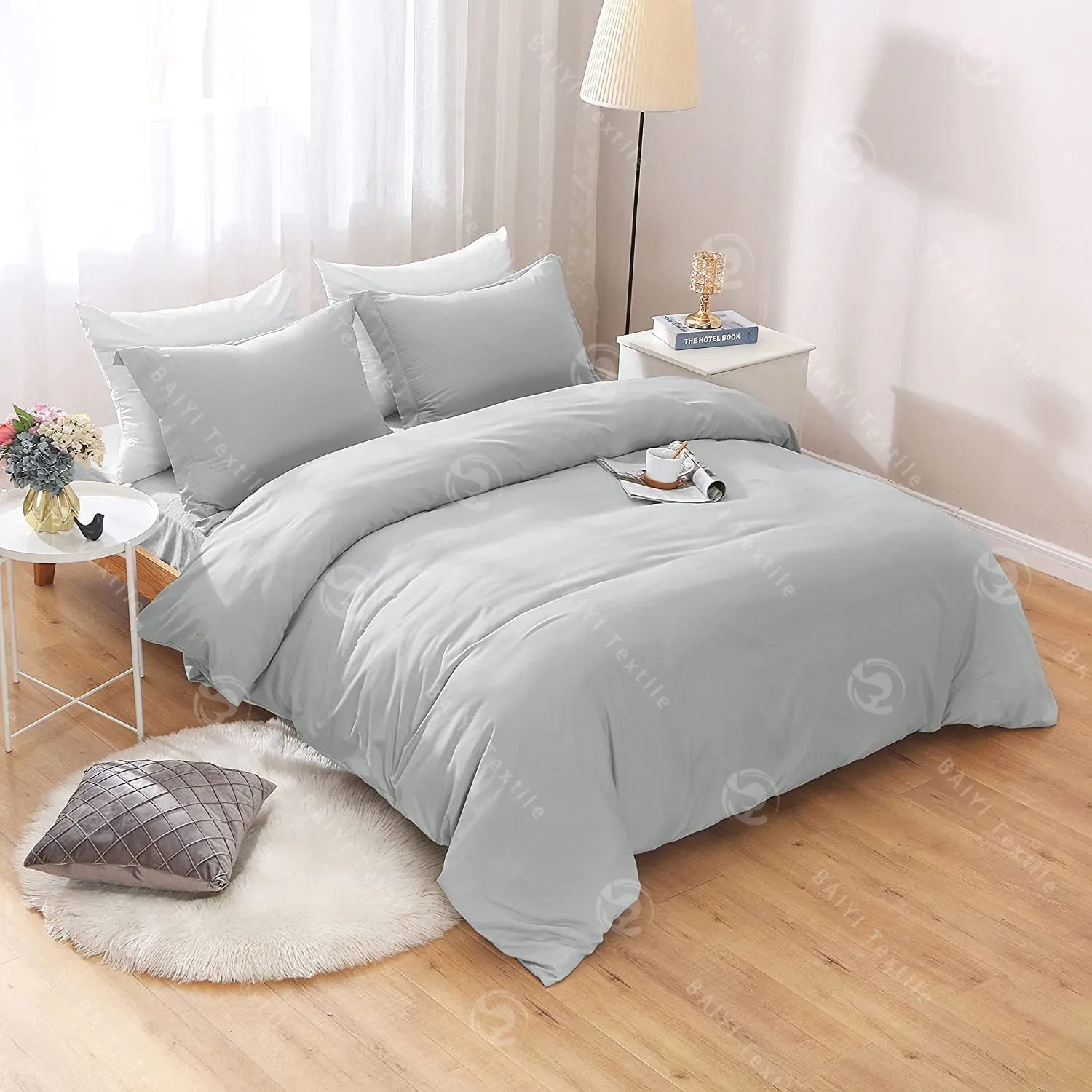 Set di biancheria da letto di lusso lenzuola all'ingrosso colore semplice 3 pezzi di lenzuola bianche montate set letto king size hotel in microfibra set letto