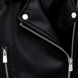 Cortavientos negro personalizado para niños, chaquetas de cuero auténtico, chaqueta de cuero de vuelo para niña