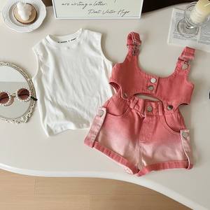 Set per bambini 3 pezzi per ragazze Set di abbigliamento da 8 a 9 anni Pat Pat per bambini in Denim rosa <span class=keywords><strong>Shorts</strong></span> a maniche corte 3 pezzi Set estivo - Product Image 3