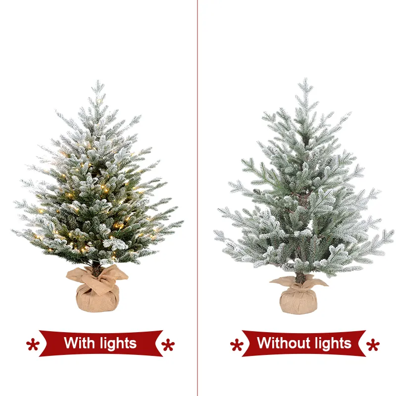 Nuevo diseño Mini árbol de mesa preiluminado efecto de luz multicolor flocado árbol de Navidad Artificial 3 pies decoración de vacaciones en casa