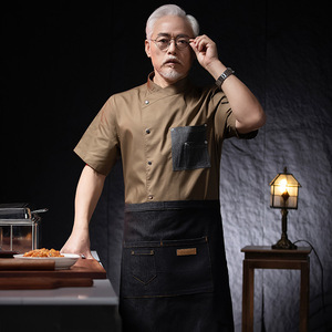 ชุดเชฟในร้านอาหารแขนสั้นแบบบางสำหรับฤดูร้อนสีพื้นระบายเหงื่อและระบายอากาศได้ดี - Product Image 3