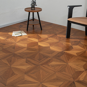 Suelo de Parqué de Madera de Teca Natural de Lujo con Patrón de Diamante, Madera Multicapa para Interiores - Product Image 1