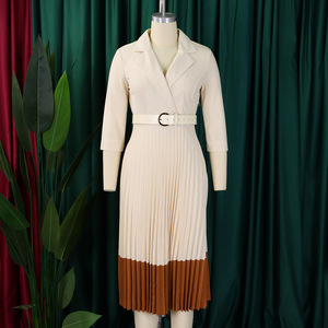 Robes tendance automne-hiver pour femmes, élégantes et décontractées, col tailleur, plissées, pour le bureau, tenue de travail formelle - Product Image 4