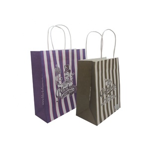 Poignée en papier en gros rayure imprimé emballage sac en papier <span class=keywords><strong>kraft</strong></span> <span class=keywords><strong>blanc</strong></span> - Product Image 3