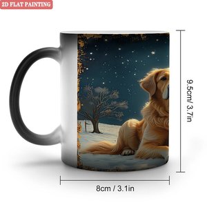 Tasse Magique Thermosensible 11oz en Céramique Noire Givrée avec Motif Chien et Lune - Product Image 1