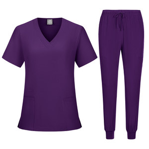Women's Scrub Set V-Neck Top And Pants Polyester Knitted Hospital Clinic Uniforms For Nurses Dental Care Workers - Product Image 2