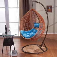 Fauteuil suspendu en rotin PE avec support, chaise balançoire d'extérieur avec coussin pour jardin, patio, balcon