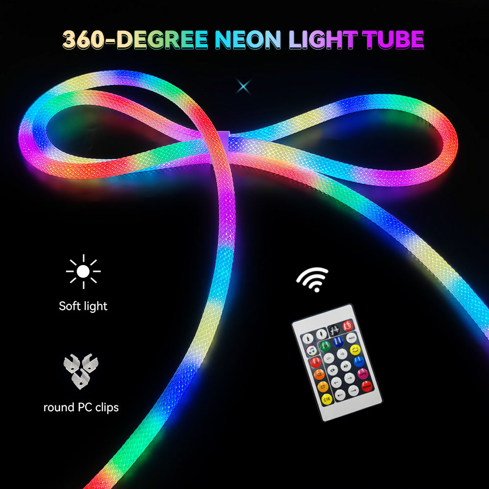 New Arrival 360 Degree RGB Neon Light Make Shapes Can Be Bent WS2812 Neon Light with Braided for Decoration