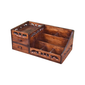 Solid Wood Cosmetic Storage Box Multi Compartment <b>Drawer</b> <b>Makeup</b> Organizer Desktop Skincare Storage Chinese Style - Product Image 3