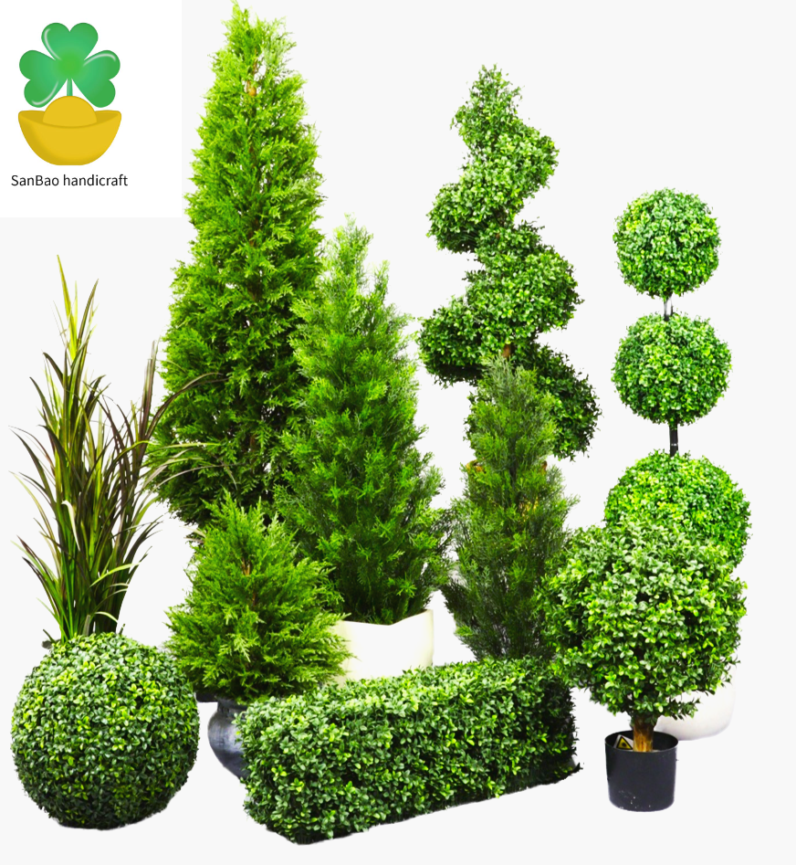 Resistant Outdoor Artificial Silk Olive Ficus Tree Topiary Decor Pine Bonsai Cedar Boxwood Spiral Indoor/Outdoor Plastic