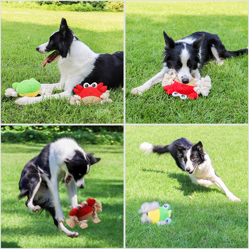 hot sell manufacturer wholesale cute chew squeak plush pet dog toys frog crab