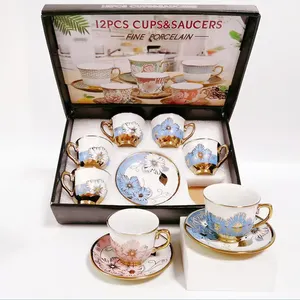 Caixa de presente para chá com 6 copos e 6 copos, conjunto de chá e molhador vintage de porcelana, xícaras de cerâmica, 2023