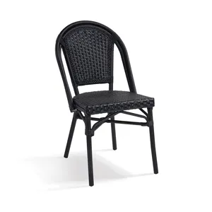 Outdoor Black Rattan Wicker Cafe Chairs Aluminum French Bistro Design for Outdoor Restaurant Park Furniture
