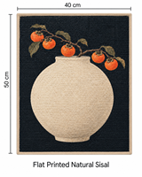 Alas Cakar Kucing Motif Buah Persimmon, Bentuk Vas, Alami, Sisal, Ukuran 40 X 50 cm, Warna Navy Asia, Motif Buah dan Ranting, Buatan Tangan