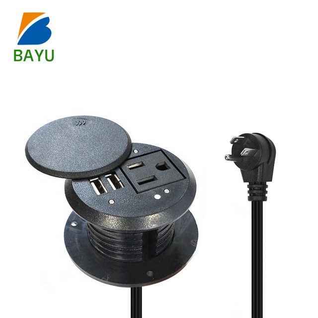 US Standard Power Outlet with USB-A PD Fast Charge Desktop Build Round Dust Cover Strip Supply Wireless Charging for Offices