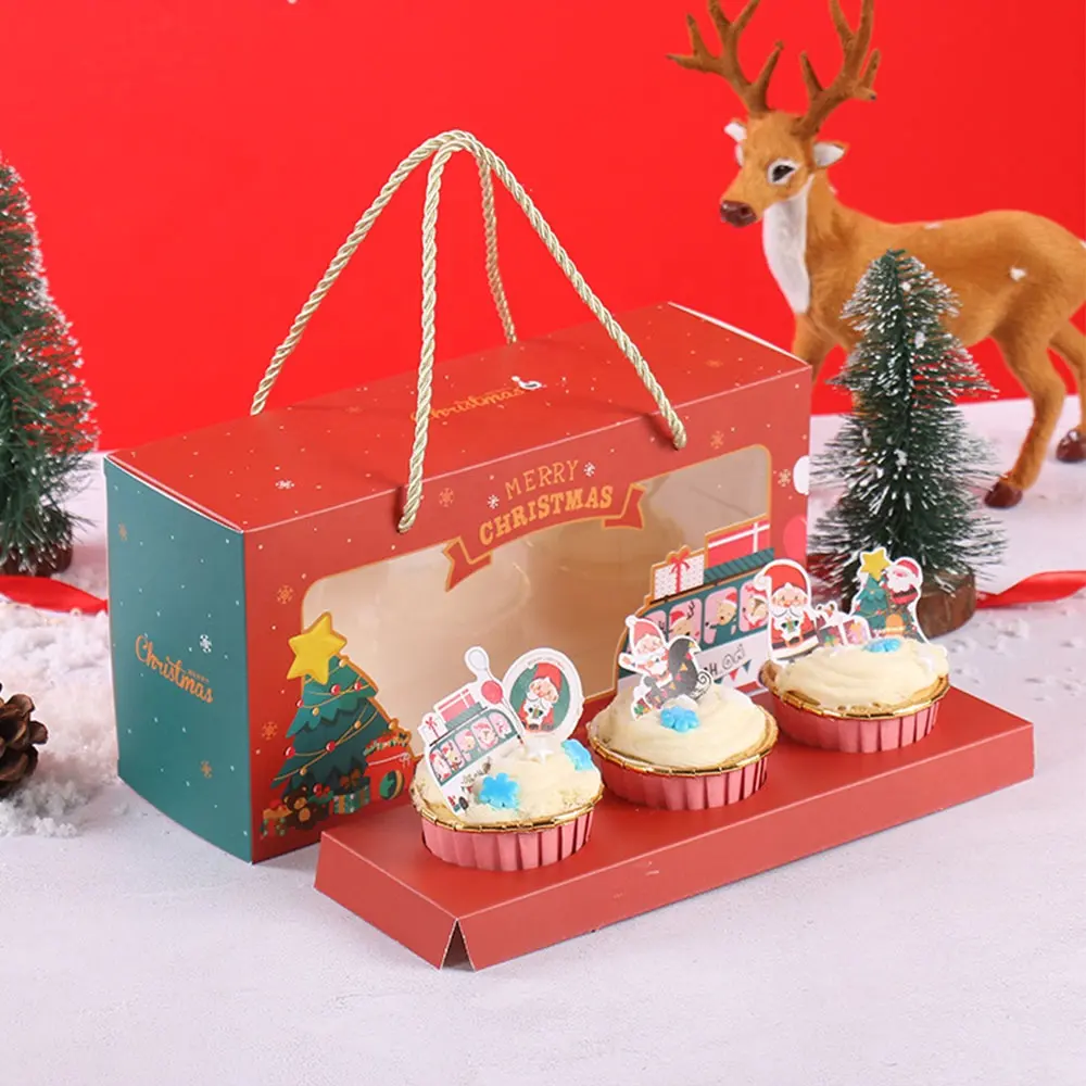 Новогодняя уникальная высококачественная коробка для упаковки тортов, бумажная коробка для выпечки конфет с окном
