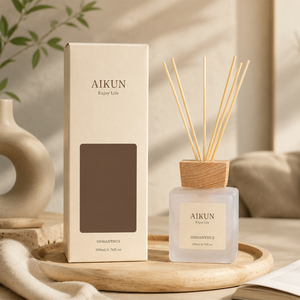 Aikun MOQ30pcs 3 Day Sample 7 Day Ship Cream 200ml Square Glass Sticker Logo Box Custom Scent Long Lasting Reed <b>Diffuser</b> Set - Product Image 1