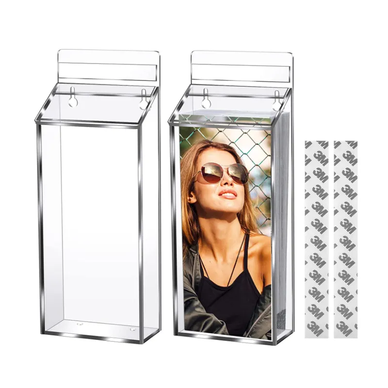 bespoke clear acrylic outdoor brochure holder with flip lid cover lucite advertising pamphlet display box