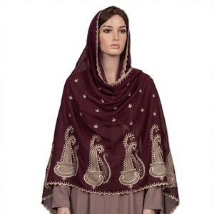 Châle en mousseline de soie en gros, brodé motif cachemire, orné de strass, festonné, doux, respirant, formel, OEM ODM personnalisé - Product Image 1