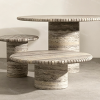 Ensemble de tables basses en travertin naturel avec bord sculpté, durable, moderne, style Wabi Sabi, table d'appoint en pierre, décoration de salon