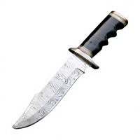 Couteau de chasse et de camping DIY OEM, lame Bowie en acier Damas, manche en bois, lame à pointe tombante, bord biseauté, étui en cuir - Couteau de chasse d'extérieur